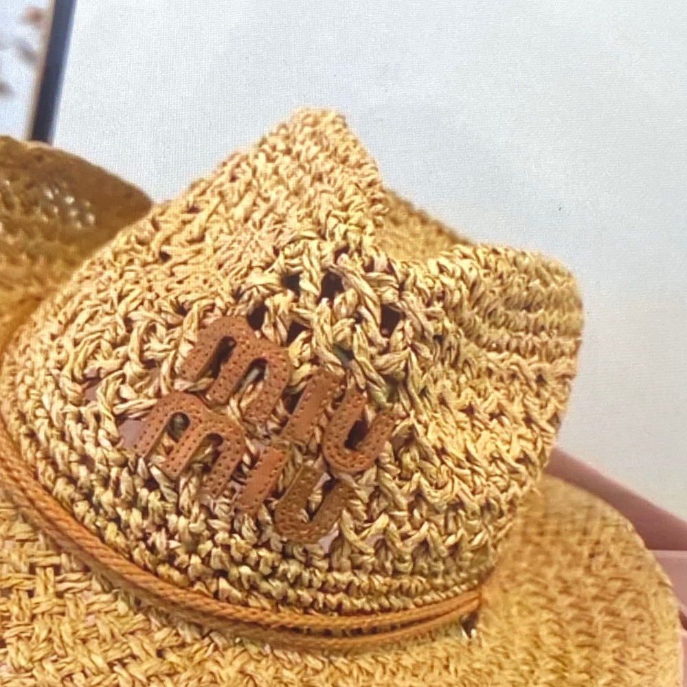 Miu Miu Natural Straw Crochet Cowboy Hat - Picture 4 of 7